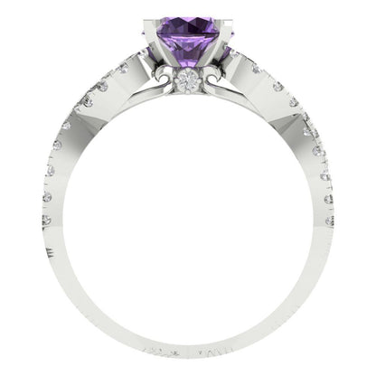 1.42 cttw Simulated Alexandrite Solitaire with Zirconia Simulated Diamond Accents Engagement Ring - Solid White Gold (VVS1, Round Cut,6.5mm)