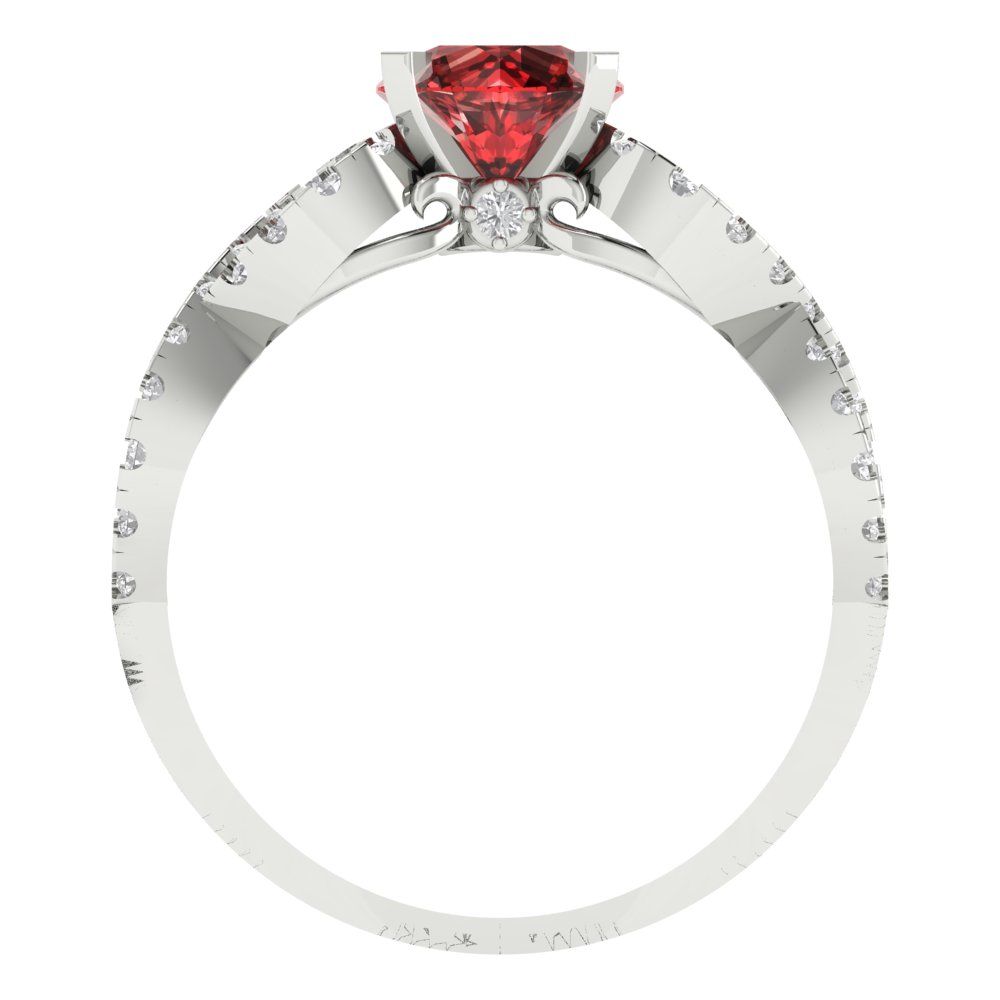 1.42 cttw Natural Garnet Solitaire with Zirconia Simulated Diamond Accents Engagement Ring - Solid White Gold (VVS1, Round Cut,6.5mm)