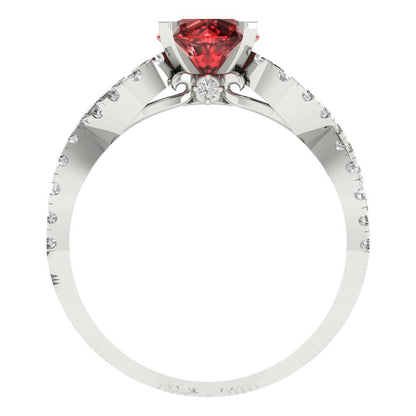 1.42 cttw Natural Garnet Solitaire with Zirconia Simulated Diamond Accents Engagement Ring - Solid White Gold (VVS1, Round Cut,6.5mm)