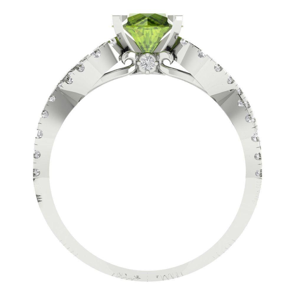 1.42 cttw Natural Peridot Solitaire with Zirconia Simulated Diamond Accents Engagement Ring - Solid White Gold (VVS1, Round Cut,6.5mm)