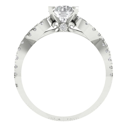 1.42 cttw White Sapphire Solitaire with Zirconia Simulated Diamond Accents Engagement Ring - Solid White Gold (VVS1, Round Cut,6.5mm)