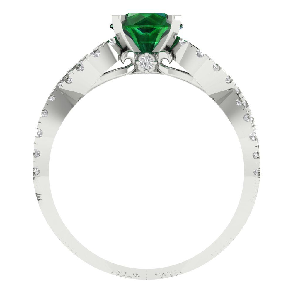 1.42 cttw Simulated Emerald Solitaire with Zirconia Simulated Diamond Accents Engagement Ring - Solid White Gold (VVS1, Round Cut,6.5mm)
