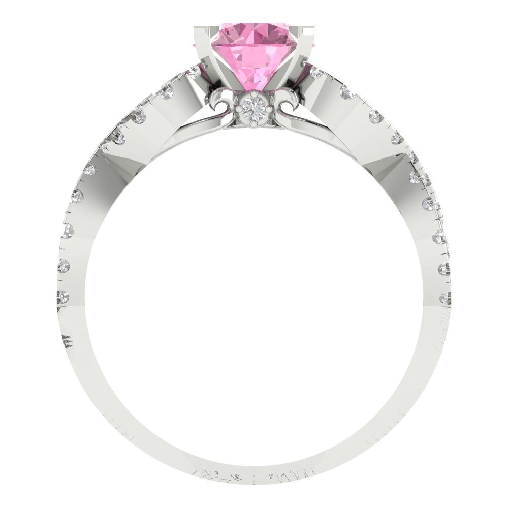 1.42 cttw Zirconia Simulated Pink Diamond Solitaire with Zirconia Simulated Diamond Accents Engagement Ring - Solid White Gold (VVS1, Round Cut,6.5mm)