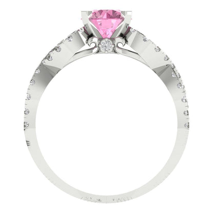 1.42 cttw Zirconia Simulated Pink Diamond Solitaire with Zirconia Simulated Diamond Accents Engagement Ring - Solid White Gold (VVS1, Round Cut,6.5mm)
