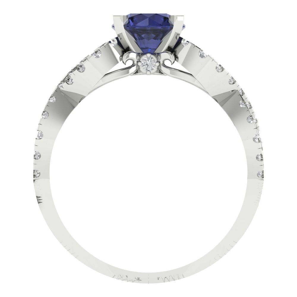1.42 cttw Simulated Blue Sapphire Solitaire with Zirconia Simulated Diamond Accents Engagement Ring - Solid White Gold (VVS1, Round Cut,6.5mm)