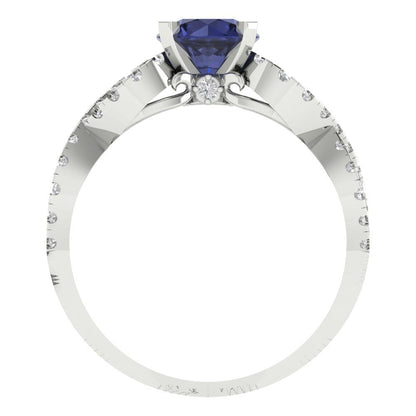 1.42 cttw Simulated Blue Sapphire Solitaire with Zirconia Simulated Diamond Accents Engagement Ring - Solid White Gold (VVS1, Round Cut,6.5mm)