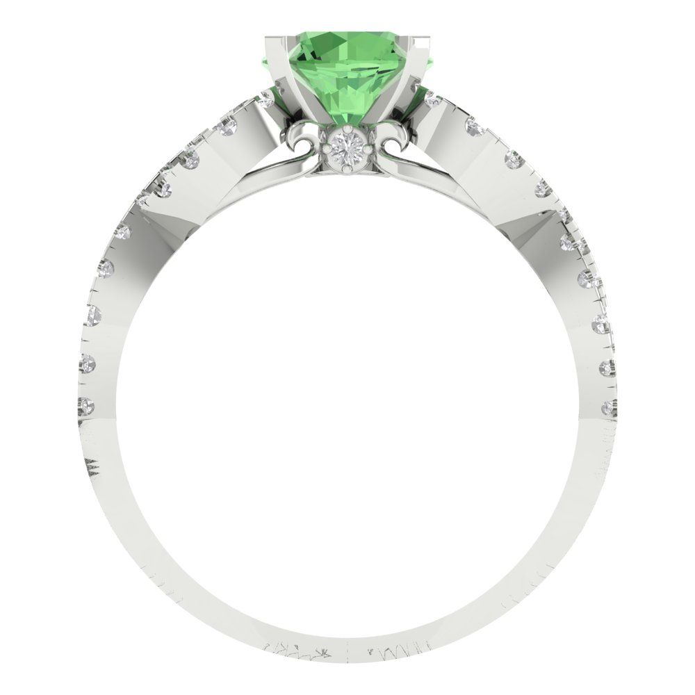 1.42 cttw Zirconia Simulated Green Diamond Solitaire with Zirconia Simulated Diamond Accents Engagement Ring - Solid White Gold (VVS1, Round Cut,6.5mm)