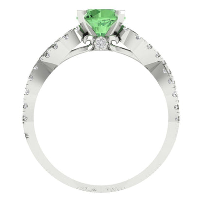 1.42 cttw Zirconia Simulated Green Diamond Solitaire with Zirconia Simulated Diamond Accents Engagement Ring - Solid White Gold (VVS1, Round Cut,6.5mm)