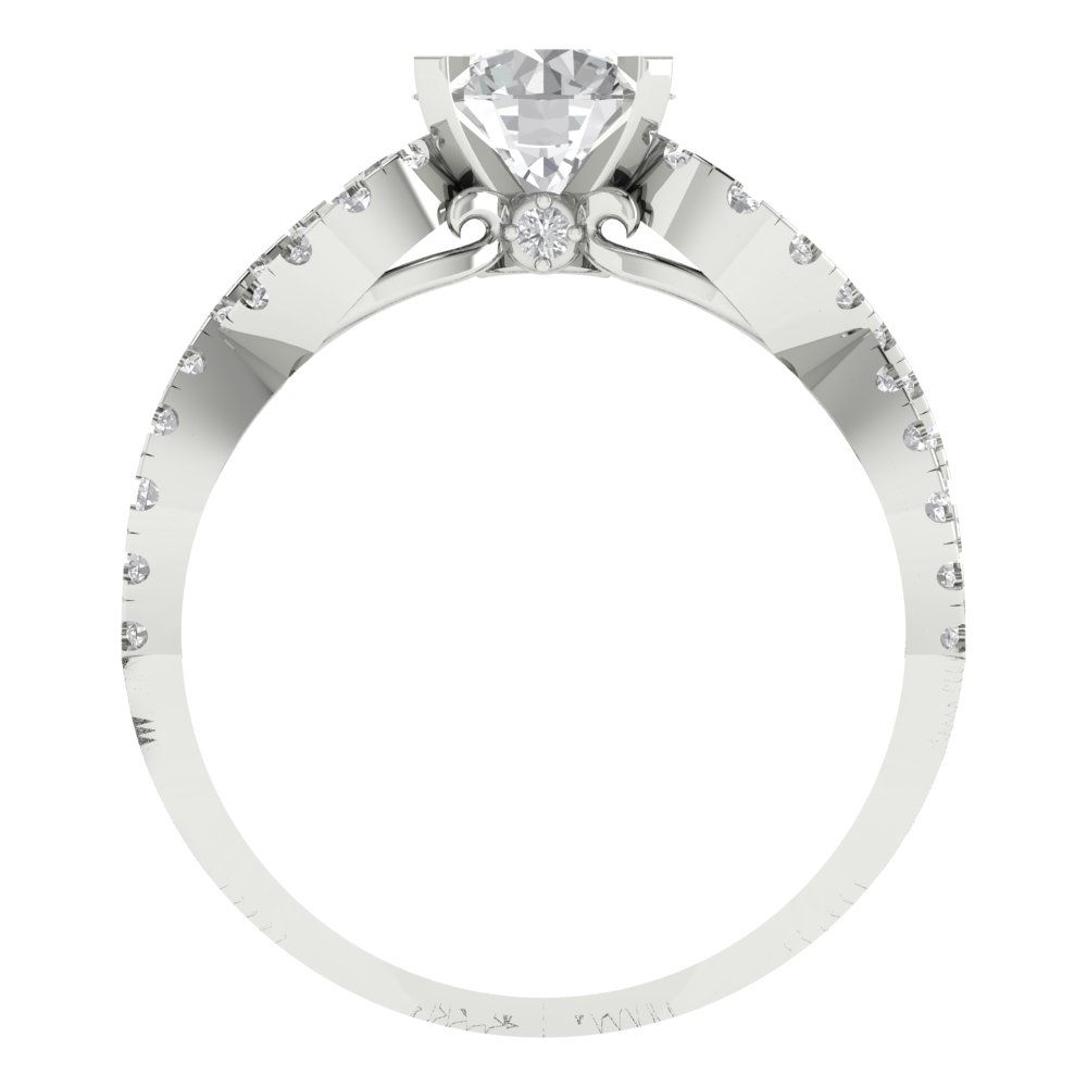 1.42 cttw Zirconia Simulated Diamond Solitaire with Zirconia Simulated Diamond Accents Engagement Ring - Solid White Gold (VVS1, Round Cut,6.5mm)