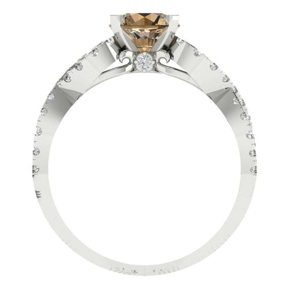 1.42 cttw Zirconia Simulated Champagne Diamond Solitaire with Zirconia Simulated Diamond Accents Engagement Ring - Solid White Gold (VVS1, Round Cut,6.5mm)