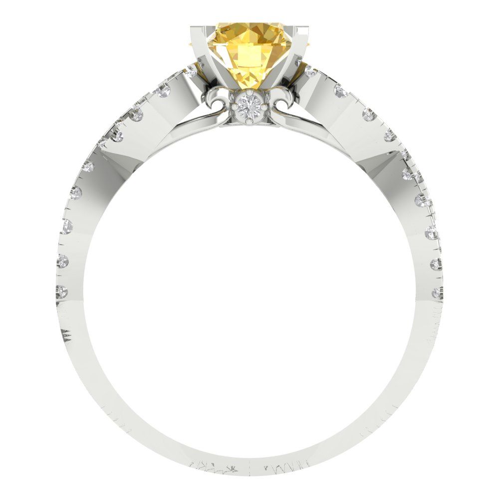 1.42 cttw Natural Citrine Solitaire with Zirconia Simulated Diamond Accents Engagement Ring - Solid White Gold (VVS1, Round Cut,6.5mm)