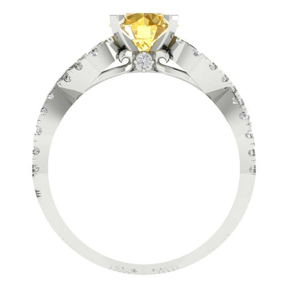 1.42 cttw Natural Citrine Solitaire with Zirconia Simulated Diamond Accents Engagement Ring - Solid White Gold (VVS1, Round Cut,6.5mm)