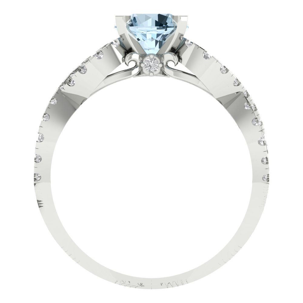 1.42 cttw Natural Aquamarine Solitaire with Zirconia Simulated Diamond Accents Engagement Ring - Solid White Gold (VVS1, Round Cut,6.5mm)