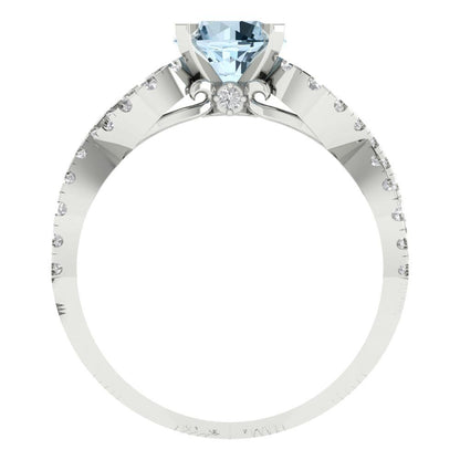 1.42 cttw Natural Aquamarine Solitaire with Zirconia Simulated Diamond Accents Engagement Ring - Solid White Gold (VVS1, Round Cut,6.5mm)