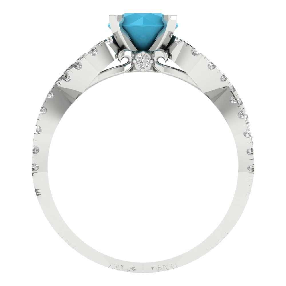 1.42 cttw Simulated Turquoise Solitaire with Zirconia Simulated Diamond Accents Engagement Ring - Solid White Gold (VVS1, Round Cut,6.5mm)