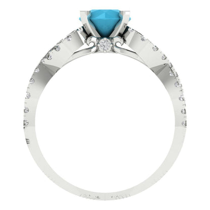 1.42 cttw Simulated Turquoise Solitaire with Zirconia Simulated Diamond Accents Engagement Ring - Solid White Gold (VVS1, Round Cut,6.5mm)