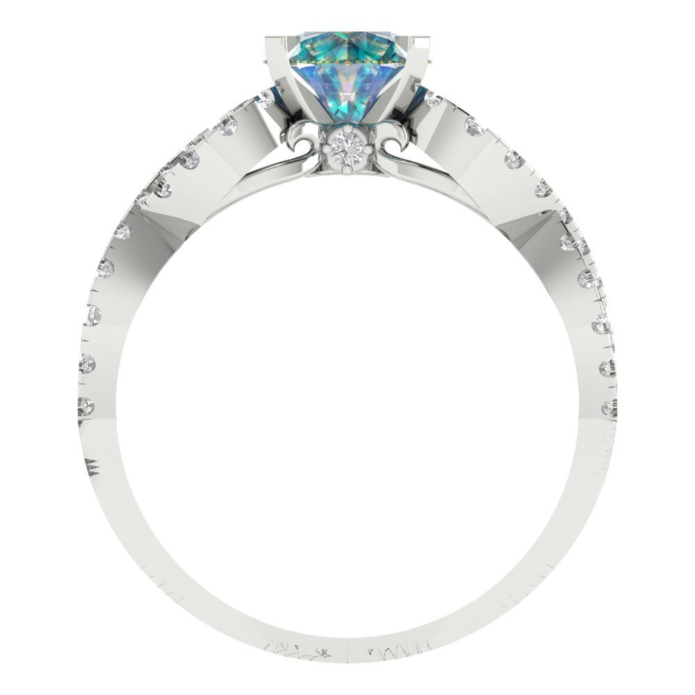 1.42 cttw Blue Moissanite Solitaire with Zirconia Simulated Diamond Accents Engagement Ring - Solid White Gold (VVS1, Round Cut,6.5mm)