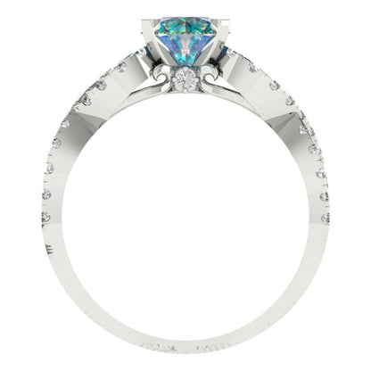 1.42 cttw Blue Moissanite Solitaire with Zirconia Simulated Diamond Accents Engagement Ring - Solid White Gold (VVS1, Round Cut,6.5mm)