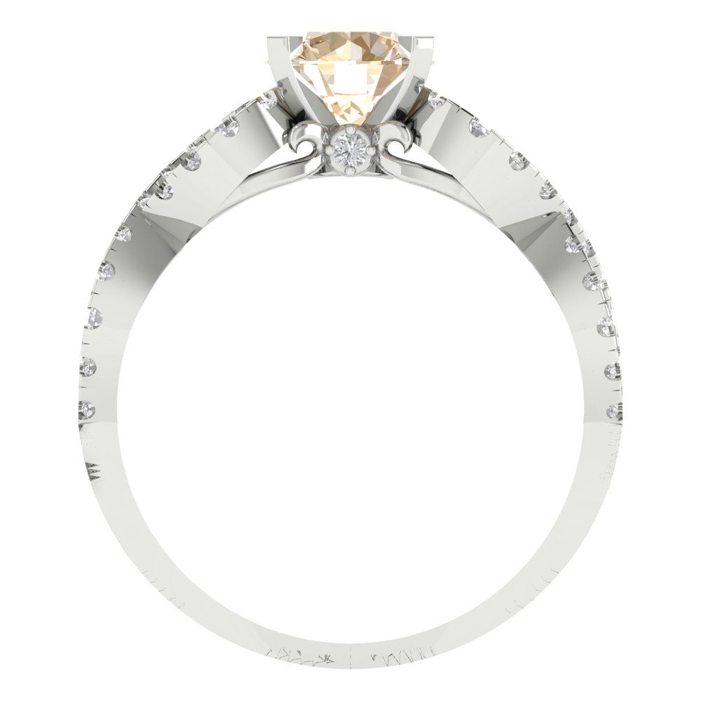 1.42 cttw Natural Morganite Solitaire with Zirconia Simulated Diamond Accents Engagement Ring - Solid White Gold (VVS1, Round Cut,6.5mm)