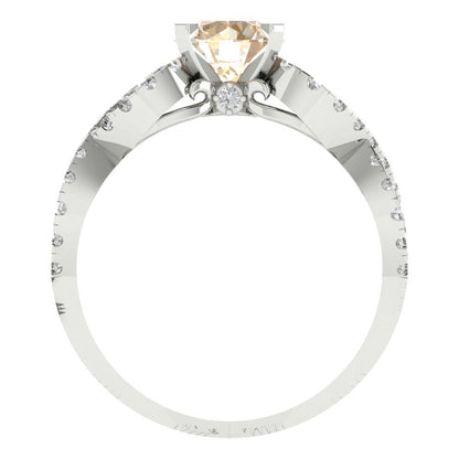 1.42 cttw Natural Morganite Solitaire with Zirconia Simulated Diamond Accents Engagement Ring - Solid White Gold (VVS1, Round Cut,6.5mm)