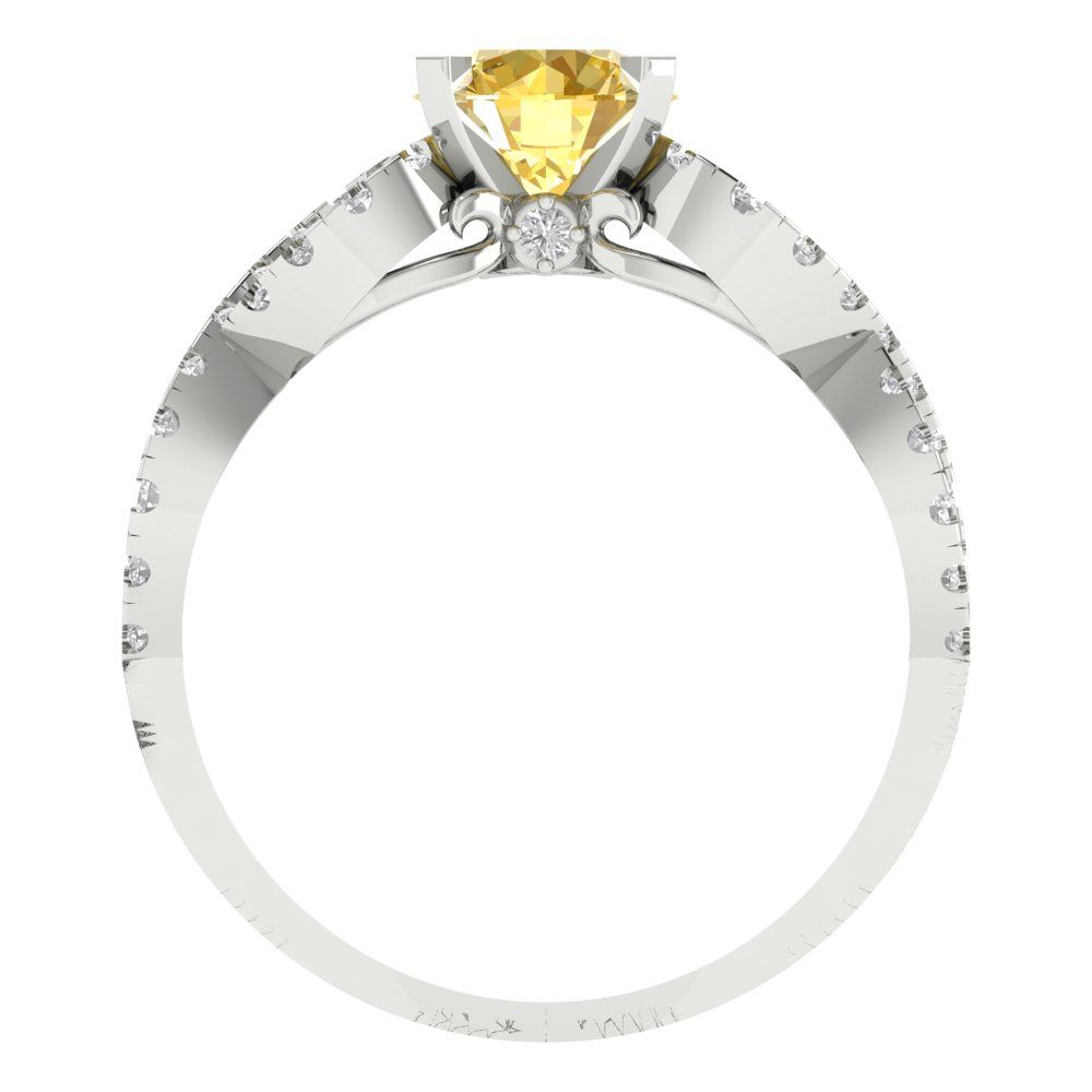 1.42 cttw Zirconia Simulated Yellow Diamond Solitaire with Zirconia Simulated Diamond Accents Engagement Ring - Solid White Gold (VVS1, Round Cut,6.5mm)