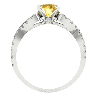 1.42 cttw Zirconia Simulated Yellow Diamond Solitaire with Zirconia Simulated Diamond Accents Engagement Ring - Solid White Gold (VVS1, Round Cut,6.5mm)