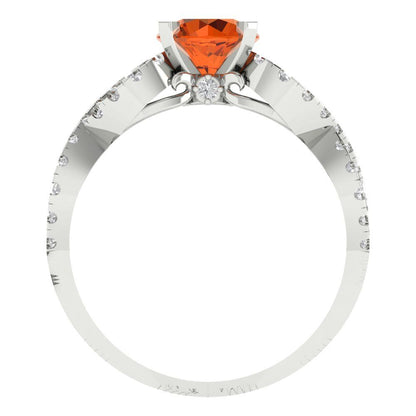 1.42 cttw Zirconia Simulated Red Diamond Solitaire with Zirconia Simulated Diamond Accents Engagement Ring - Solid White Gold (VVS1, Round Cut,6.5mm)
