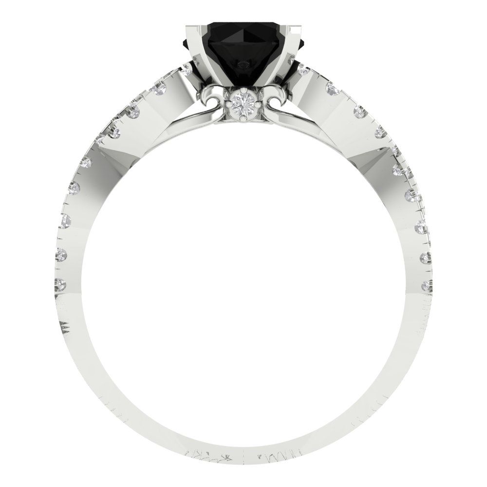 1.42 cttw Natural Onyx Solitaire with Zirconia Simulated Diamond Accents Engagement Ring - Solid White Gold (VVS1, Round Cut,6.5mm)