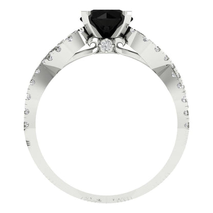 1.42 cttw Natural Onyx Solitaire with Zirconia Simulated Diamond Accents Engagement Ring - Solid White Gold (VVS1, Round Cut,6.5mm)