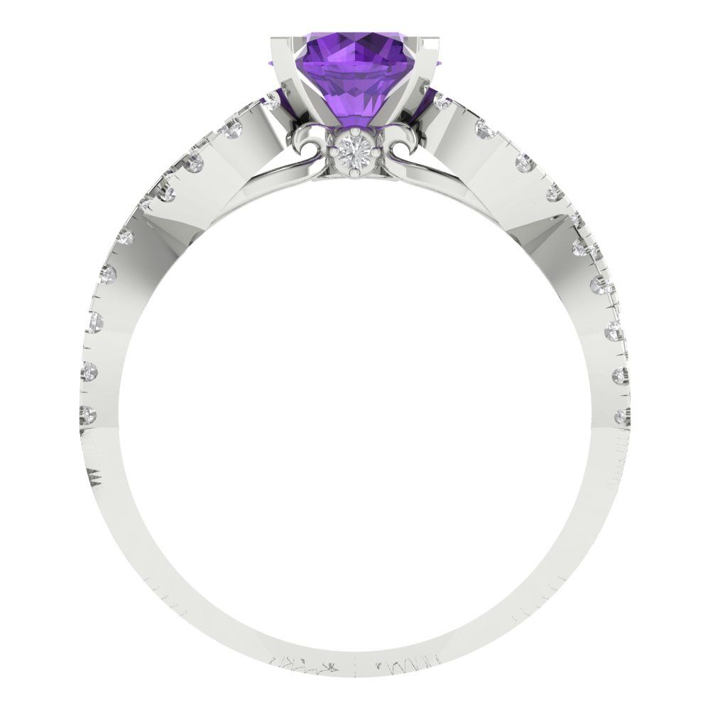 1.42 cttw Natural Amethyst Solitaire with Zirconia Simulated Diamond Accents Engagement Ring - Solid White Gold (VVS1, Round Cut,6.5mm)