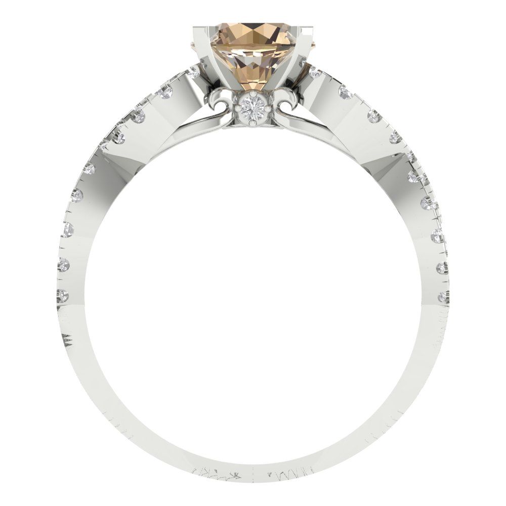1.42 cttw Yellow Moissanite Solitaire with Zirconia Simulated Diamond Accents Engagement Ring - Solid White Gold (VVS1, Round Cut,6.5mm)