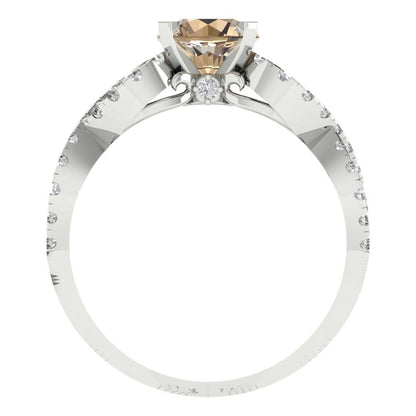 1.42 cttw Yellow Moissanite Solitaire with Zirconia Simulated Diamond Accents Engagement Ring - Solid White Gold (VVS1, Round Cut,6.5mm)