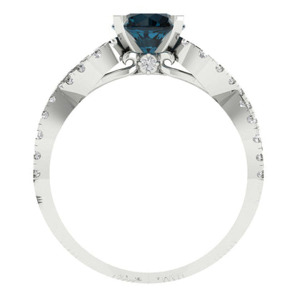 1.42 cttw Natural London Blue Topaz Solitaire with Zirconia Simulated Diamond Accents Engagement Ring - Solid White Gold (VVS1, Round Cut,6.5mm)