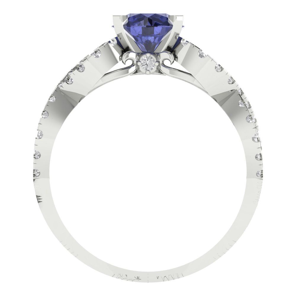 1.42 cttw Simulated Tanzanite Solitaire with Zirconia Simulated Diamond Accents Engagement Ring - Solid White Gold (VVS1, Round Cut,6.5mm)