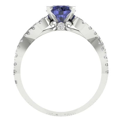 1.42 cttw Simulated Tanzanite Solitaire with Zirconia Simulated Diamond Accents Engagement Ring - Solid White Gold (VVS1, Round Cut,6.5mm)