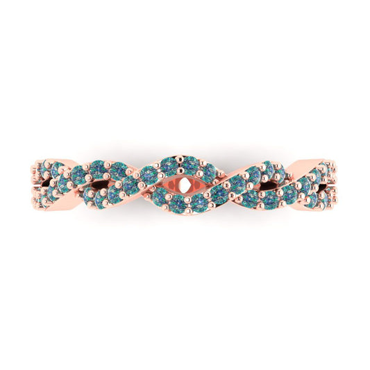 0.495 cttw Blue Moissanite Round Cut Rose Gold Eternity Wedding Band