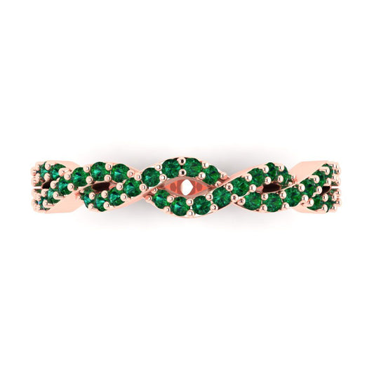0.495 cttw Simulated Emerald Round Cut Rose Gold Eternity Wedding Band