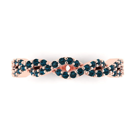 0.495 cttw Natural London Blue Topaz Round Cut Rose Gold Eternity Wedding Band