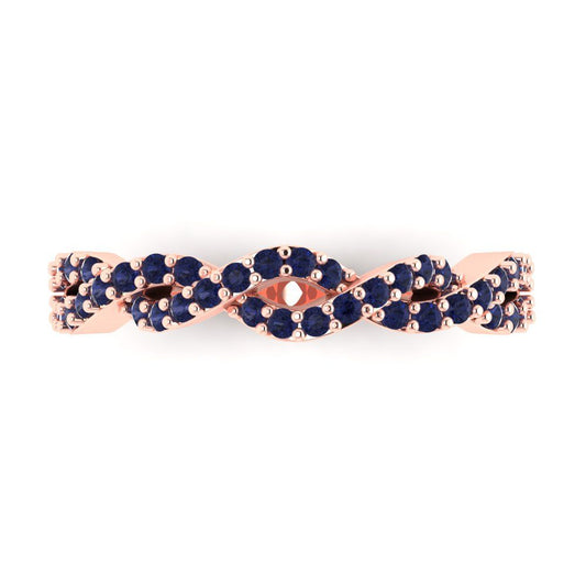0.495 cttw Simulated Blue Sapphire Round Cut Rose Gold Eternity Wedding Band