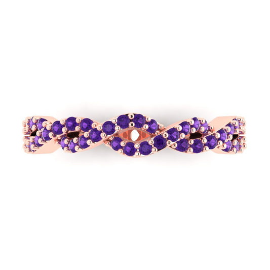 0.495 cttw Natural Amethyst Round Cut Rose Gold Eternity Wedding Band