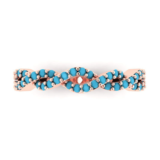 0.495 cttw Simulated Turquoise Round Cut Rose Gold Eternity Wedding Band