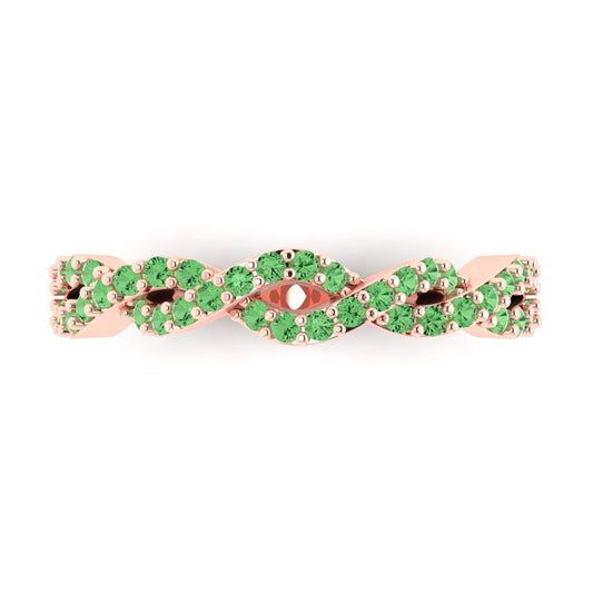 0.495 cttw Simulated Green Diamond Round Cut Rose Gold Eternity Wedding Band