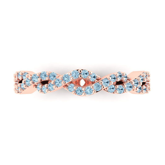 0.495 cttw Natural Aquamarine Round Cut Rose Gold Eternity Wedding Band