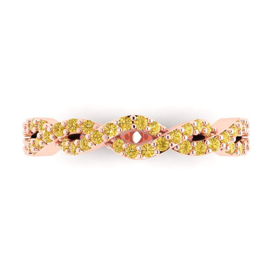 0.495 cttw Natural Citrine Round Cut Rose Gold Eternity Wedding Band