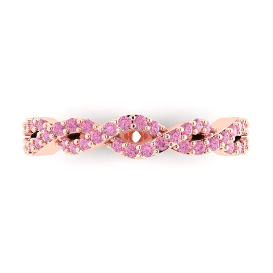 0.495 cttw Simulated Pink Diamond Round Cut Rose Gold Eternity Wedding Band