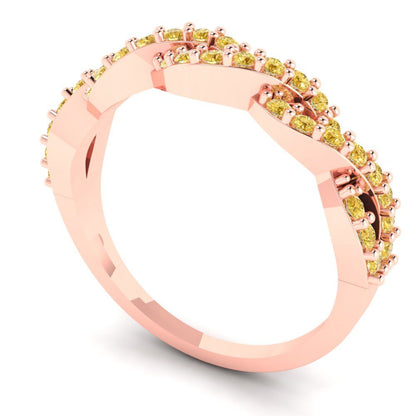 0.495 cttw Simulated Yellow Diamond Round Cut Rose Gold Eternity Wedding Band