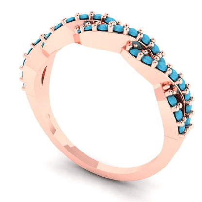 0.495 cttw Simulated Turquoise Round Cut Rose Gold Eternity Wedding Band