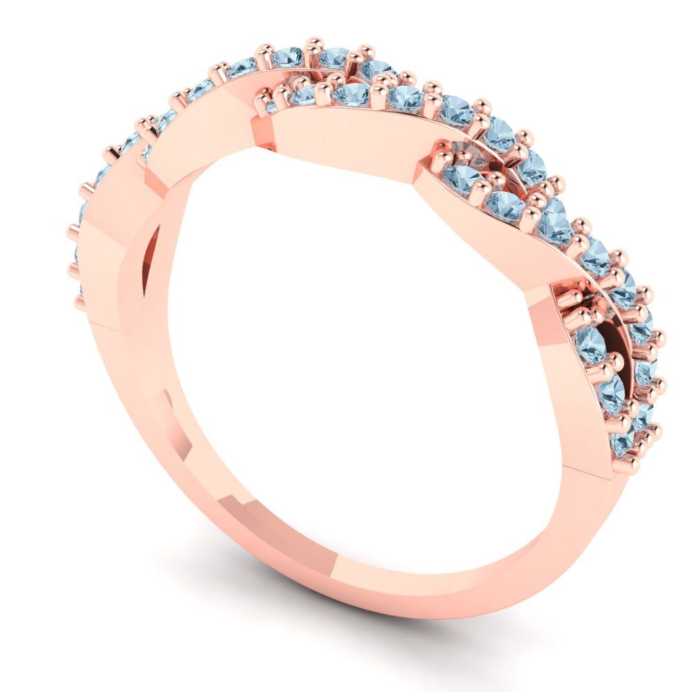 0.495 cttw Natural Swiss Blue Topaz Round Cut Rose Gold Eternity Wedding Band
