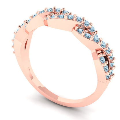 0.495 cttw Natural Swiss Blue Topaz Round Cut Rose Gold Eternity Wedding Band