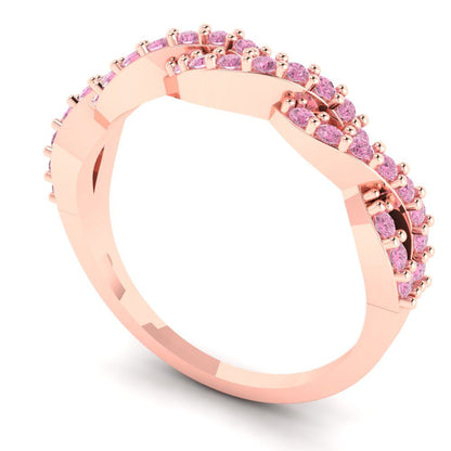 0.495 cttw Simulated Pink Diamond Round Cut Rose Gold Eternity Wedding Band